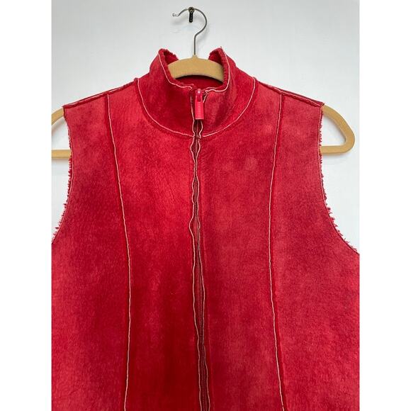 Suede Vest Womens Medium Red Leather Fleece Sleeveless Full Zip Jacket Coat - Picture 2 of 15